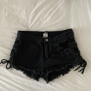 Denim Shorts with Lace-Up Detail